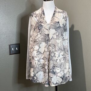 Simply Vera Wang Sheer Floral Watercolor Top Long Sleeve